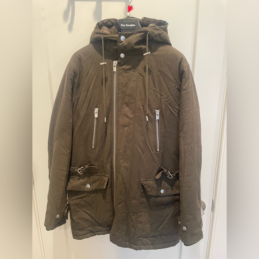 Men’s Kooples Hooded Faux Fur Funnel Neck Parka